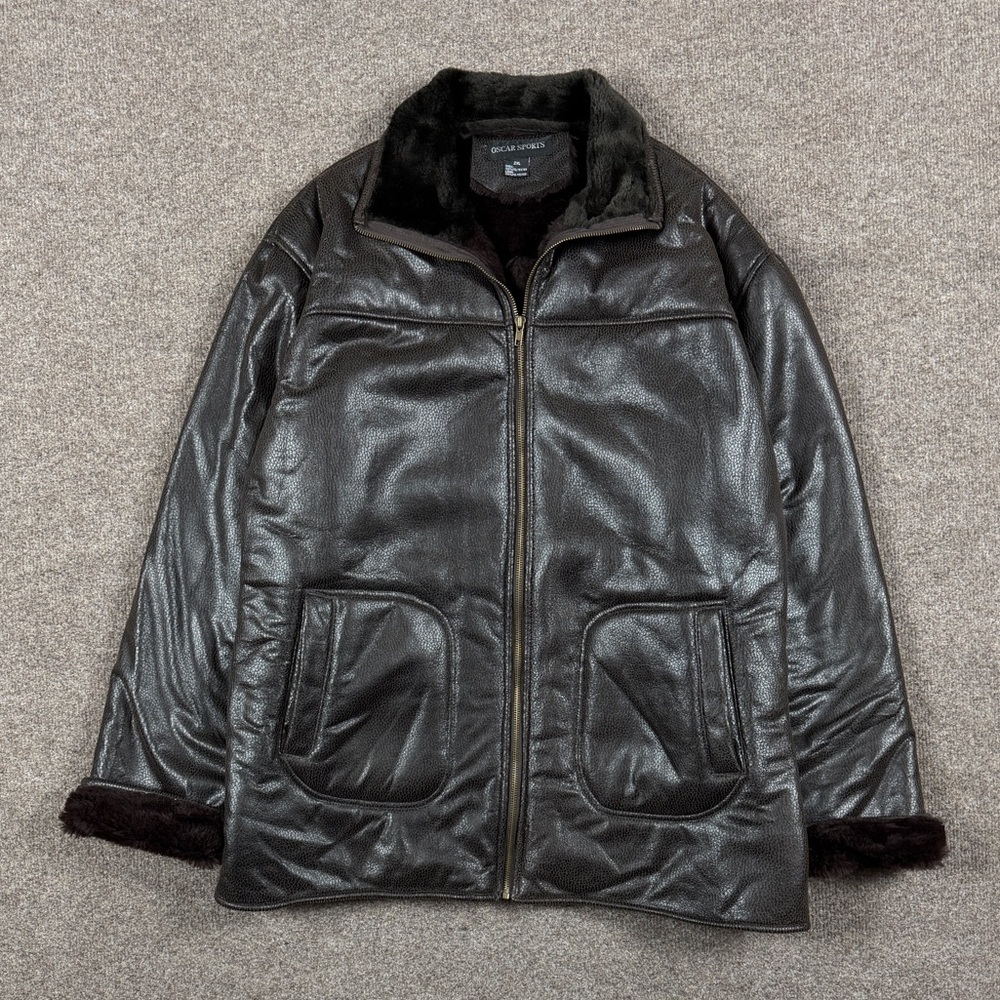 Brown Faux Textured Leather Fur Lined Full Zip Jacket Women’s 2XL Winter Coat - Picture 1 of 7
